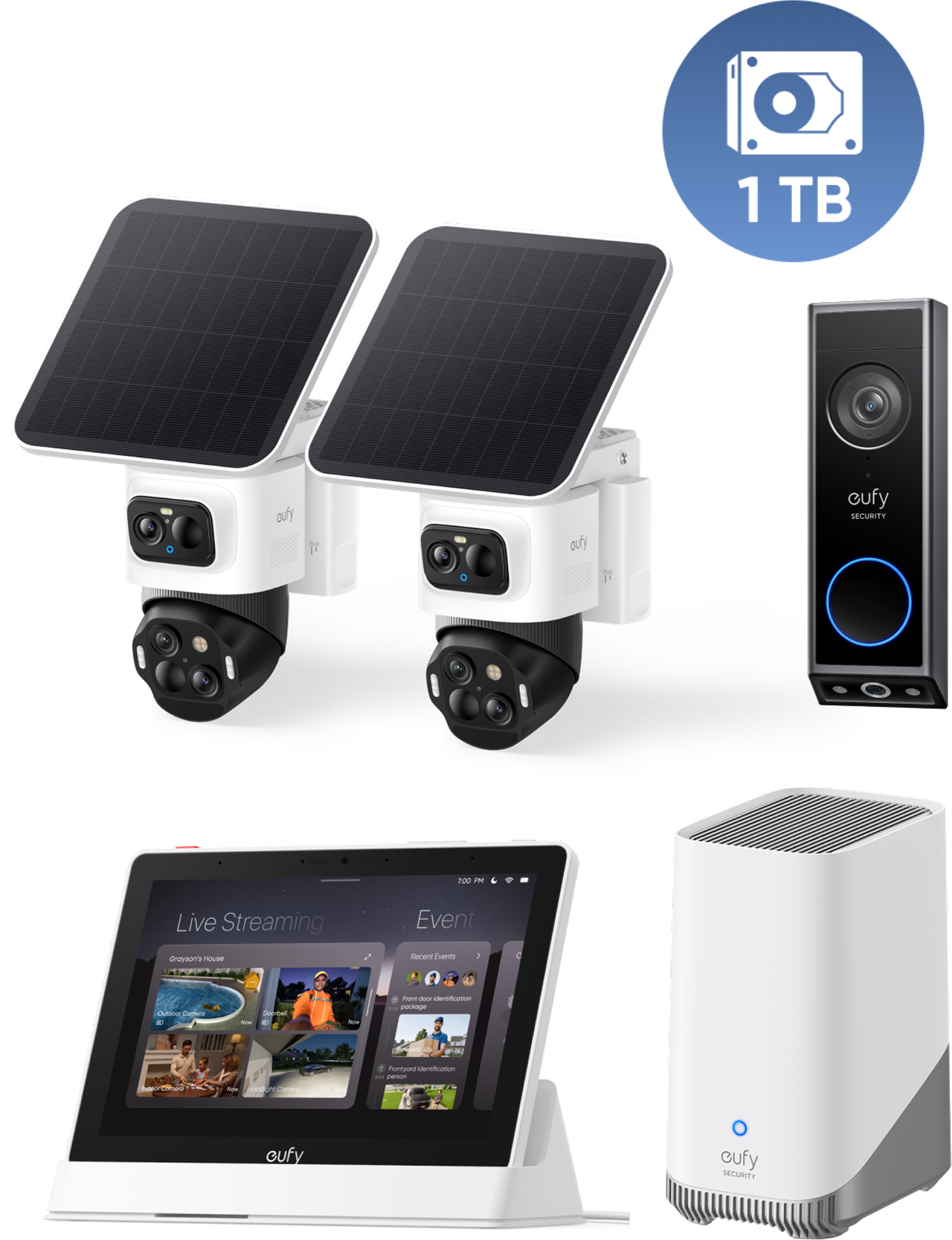eufyCam S4 Kamera-Set und HomeBase™ 3, Türklingel E340 mit Smart Display mit 1 TB Festplatte eufyCam S4 Security Bundle（4-Cam Kit） – Smart Display ,HomeBase 3, Doorbell E340 & 1 TB