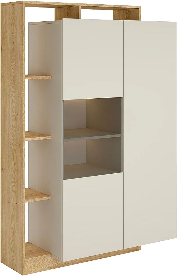 Vente-unique Vitrine 2 portes et 5 niches avec LEDs - Beige et naturel clair - IDESIA
