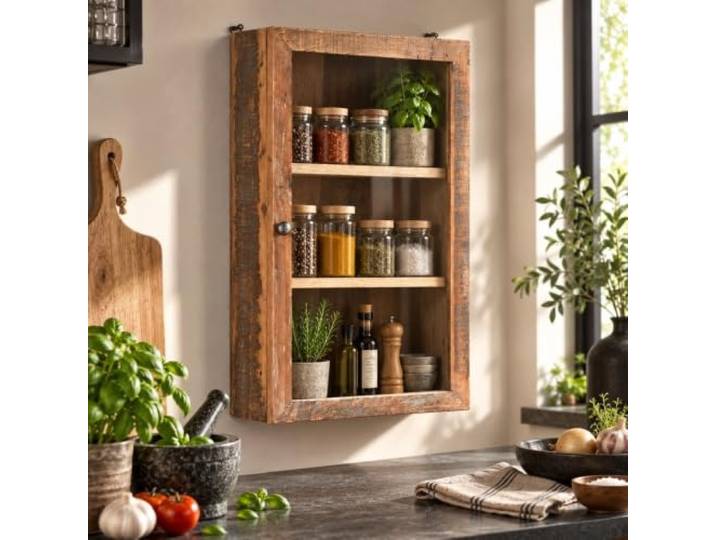 Altholz Wandschrank MURO Glastür 40cm Vitrine Gewürzschrank Handarbeit Echtes Unikat - Durchdachter Stauraum - Kompakte Maße - Nachhaltig & Langlebig