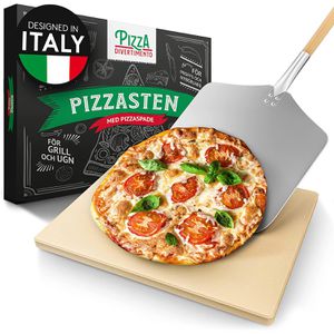 Pizza-Divertimento Pizzastein Set, bis 900°C, aus Cordierit, für Backofen und Grill, mit Pizzaschieber, 38 x 30 cm