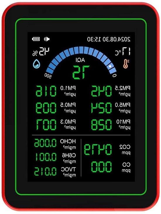 WAN Luchtkwaliteitsmeter met 18 parameters en 2.8 inch HD-display - Zwart