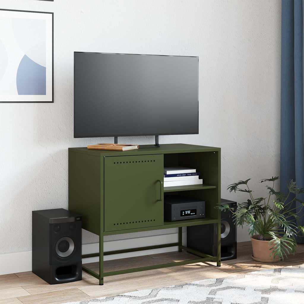 vidaXL Meuble TV vert olive 68x39x60,5 cm acier