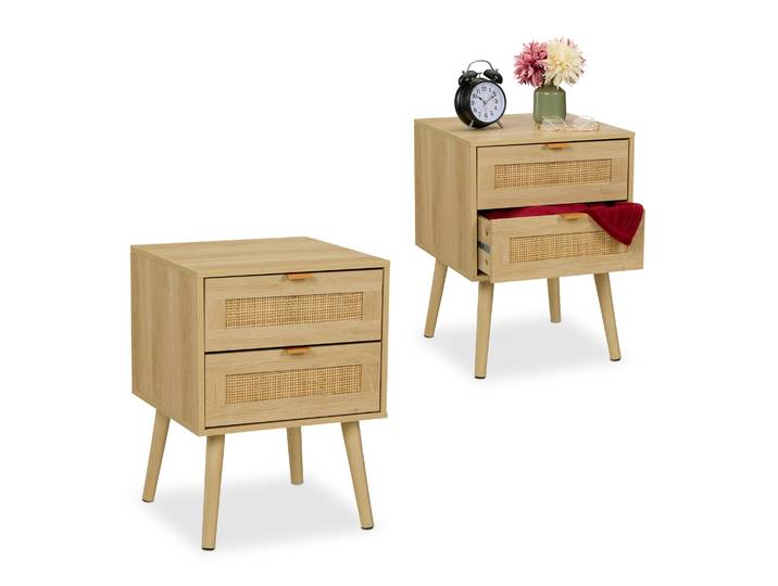 Nachttisch Rattan-Design 2 Schubladen 2er-Set Hellbraun