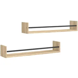 vidaXL Wandregale mit Stangen 2 Stk. Sonoma-Eiche 80x16x14 cm