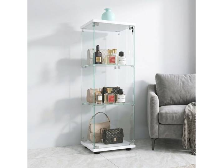 Vitrine en Verre pour Collection 1 Porte 3 Étagères en Verre Trempé Meuble Vitrine pour Figurines Salon Chambre Bureau Blanc