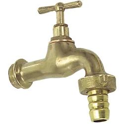 Saturnia Gebogener Wasserhahn aus poliertem Messing mit 3/4"-Anschluss.