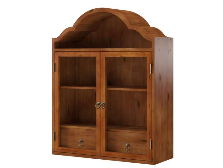 Armoire murale en bois brun, avec tiroirs et vitrine, 60x22x76.5 cm