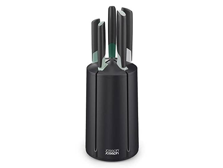 Joseph Joseph Elevate Messer-Set, 5-teilig mit drehbarem Messerblock, japanischer Edelstahl – Salbeigrün und Schwarz