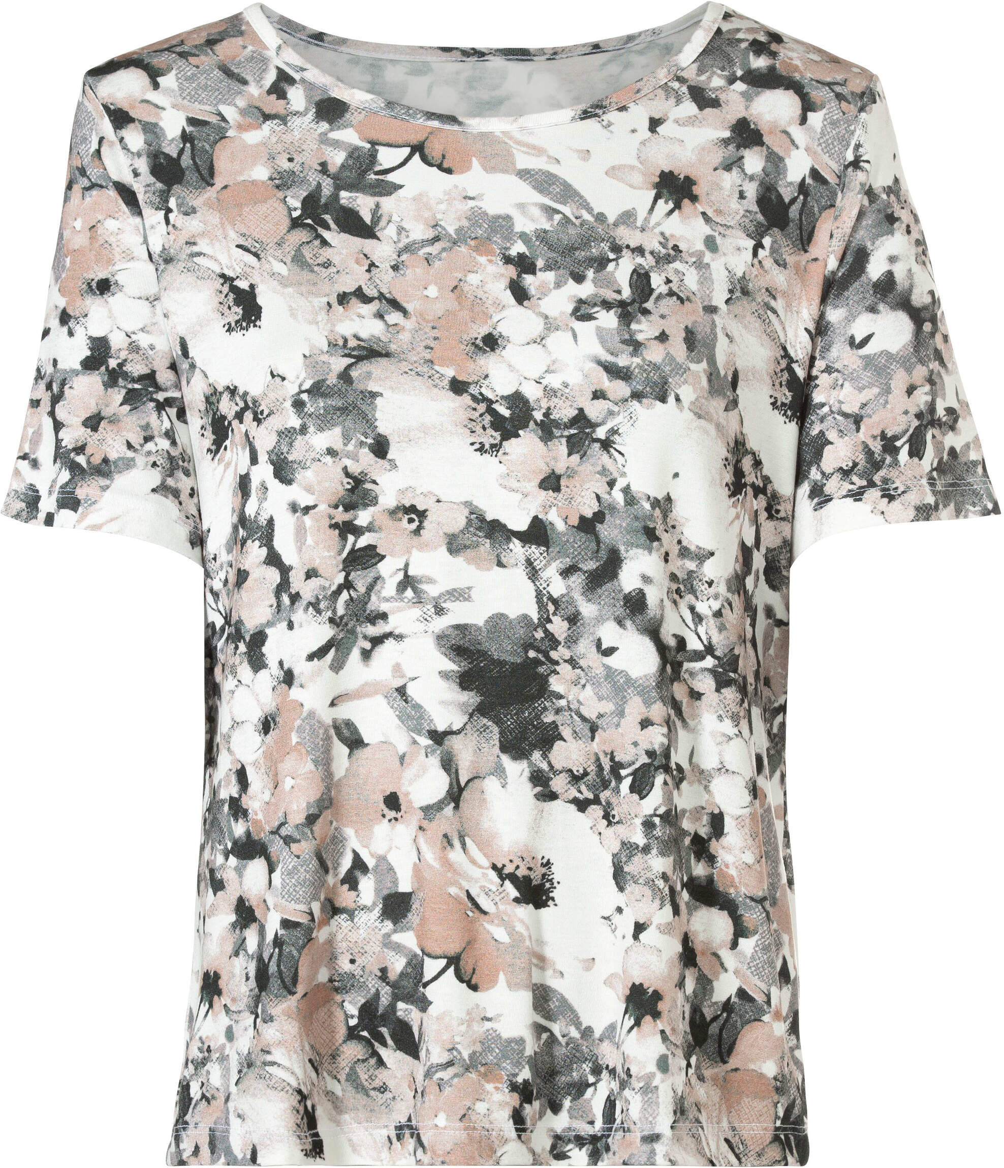 T-Shirt WITT "Shirt Kurzarmshirt mit Blumen-Muster", Damen, Gr. 46, ecru, hortensie, bedruckt, Basic, Rundhals, Shirts T-Shirt