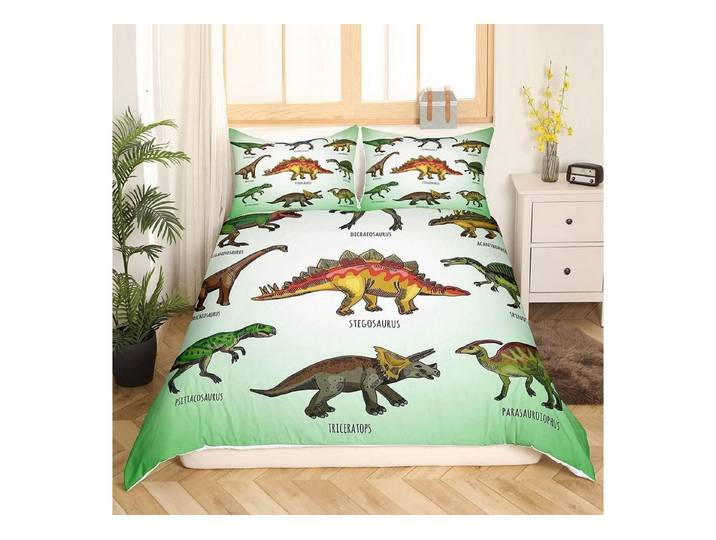 LuxusKollektion Kinderbettwäsche Bettwäsche 155x220cm Dino-Druck Mehrfarbig