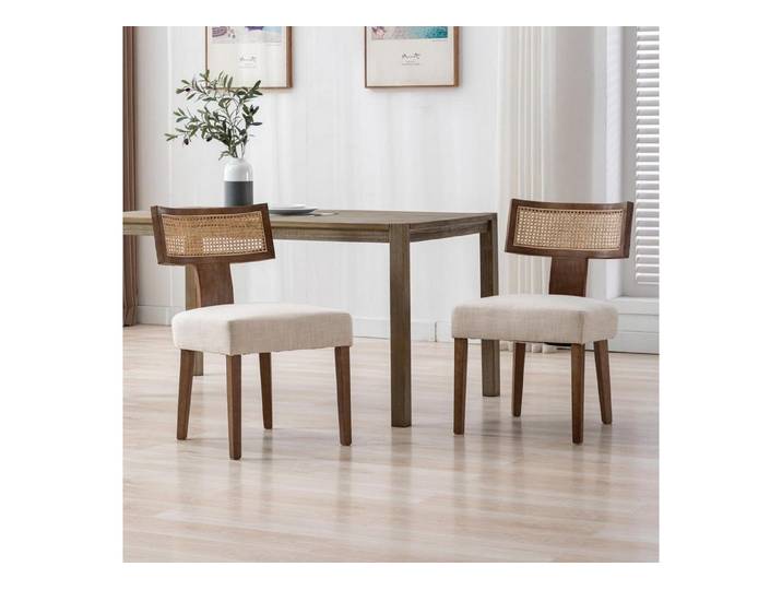 LuxusKollektion Esszimmerstuhl Küchenstühle Holz Polsterstuhl Rattan Rückenlehne 2 PCS Beige-2