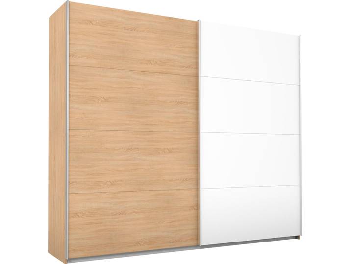 Schwebetürenschrank, Holzwerkstoff, Struktureichefarben Hell/Weiß, 271×230×62 cm, Individuelle Frontgestaltung, Klassisch, Rauch