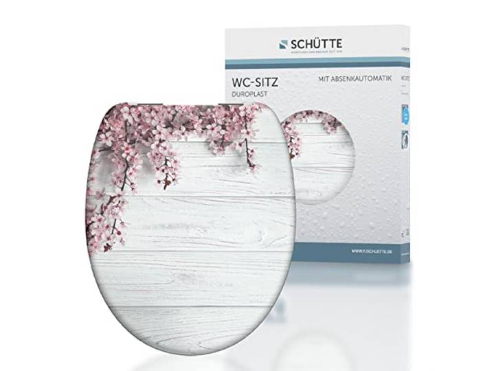 SCHÜTTE Flowers&Wood 82197\, Abattant WC en Duroplast avec système d'abaissement Automatique\, Compatible avec la majorité des cuvettes WC\, Motif Bois