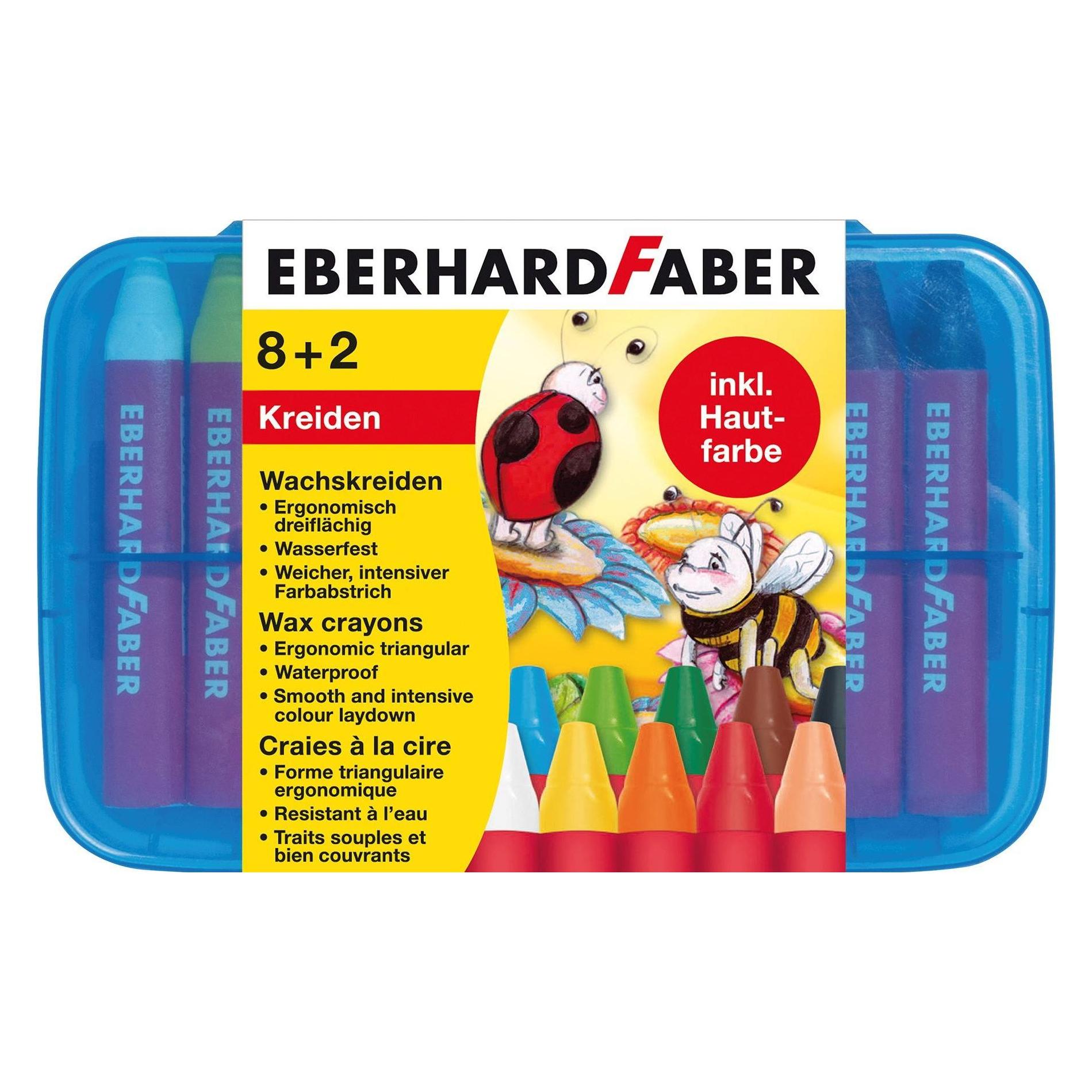 EberhardFaber Wachsmalkreide Dreiflächig, 8+2 Plastikbox (10x) (524011)