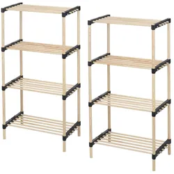 WellHome - Pack 2 Schuhschränke 4 Regale Holz und Metall 49x28x92,5 cm