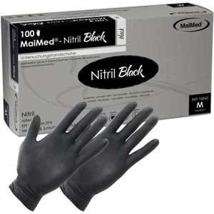 MaiMed Einmalhandschuhe Nitril black, schwarz, 100 Stück, Nitril, chemikalienbeständig, lebensmittelecht, Größe XS
