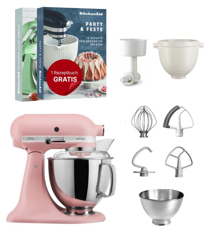 KitchenAid 4,8 L 5KSM175 Artisan Küchenmaschine Breadlover mit Getreidemühlenvorsatz + Brotbackschüssel Altrosa