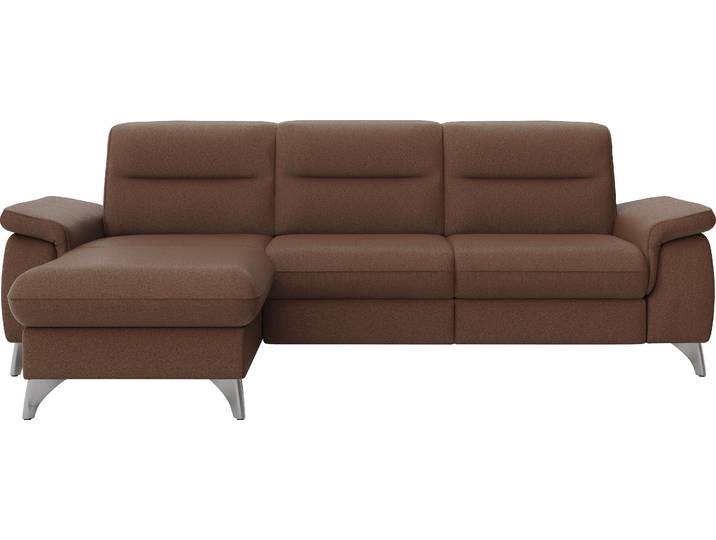 Ecksofa, Luxus-Microfaser, Braun (Haselnuss) 260×175 cm, Recamiere Links, Mit Armlehnfunktion, Sit & More