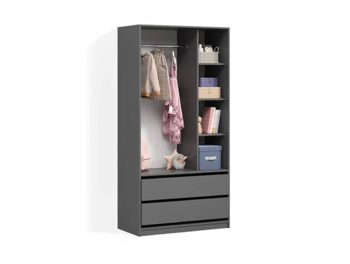 Livinity Kinderkleiderschrank Trento, Anthrazit, 100 x 200 cm mit 2 Schubladenzur Platzersparnis im Alltag