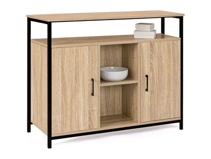 IDMarket Buffet Detroit 100 cm 2 Portes Bois et Métal Design Industriel