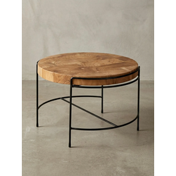 COUCHTISCH Industrial, Akazienholz Mattschwarz Metallgestell, 62x40x62 cm