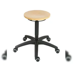 PROREGAL Drehhocker Atlanta, Sitzhöhe 47-65cm, Tragfähigkeit 110kg, Holz-Buche, Kunststof-Fußkreuz, Rollen, Ringauslösung, Buche