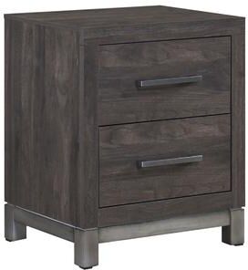 Benjara Deena 2 Drawer Nightstand, 25 Inch, Brown Gray Melamine Veneer