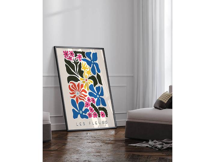 Tableau déco Les Fleurs Cadre : hêtre massif verni Fixation : plexiglas Multicolore 73 x 93cm