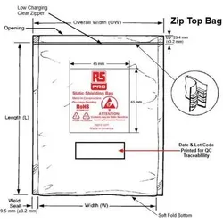 RS PRO, Verpackungsmaterial, ESD-sicherer Beutel, Reissverschluss, H. 75m (100 Stk.)