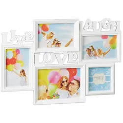 Relaxdays 4 x Bilderrahmen Live Love Laugh weiß Weiß