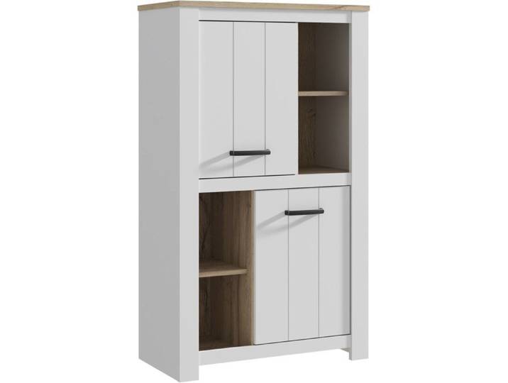 Buffet haut - ELARA - Chêne / Blanc mat - 2 portes - 4 niches - 86 7 x 42 2 x 147 1 cm