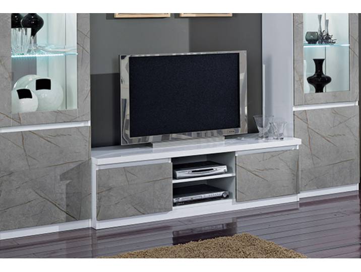 Meuble tv plasma Roma laqué blanc/marbré gris Blanc/gris Marbré - Basika