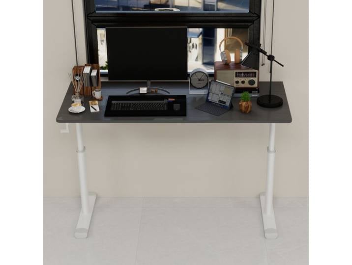 Bureau droit assis-debout réglable à manivelle - MEUNIQ - Métal et bois gris pour bureau 120×60×90 cm