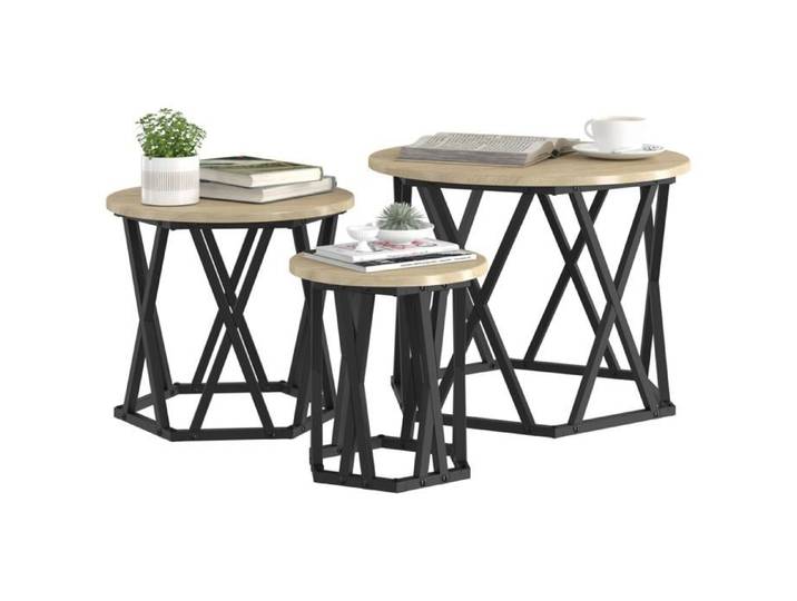 Pack de Tables d'appoint empilables 3 pcs - Tables de salon - Chêne Sonoma en bois aggloméré(3372)