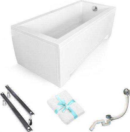 Aqua For You | Besco Badewanne Modern - 140 x 70 cm - Weiße Umrandung - Automatischer Siphon - Komplettset