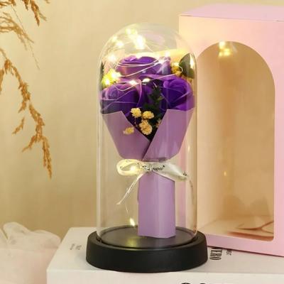 Uplift Essentials LED Eternal Rose Glass Dome With Gold Foil Flower purple