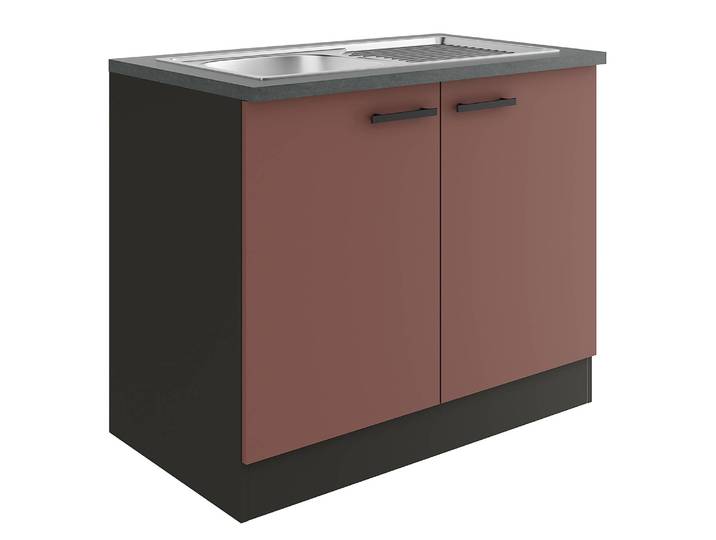 Meuble sous évier variante A 100 x 85 x 60cm Rouge/Rouge rouille/Anthracite