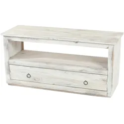 Décoshop26 - Weißer TV-Ständer aus Holz im Vintage-Stil mit Schublade und Ablage 04_0005045