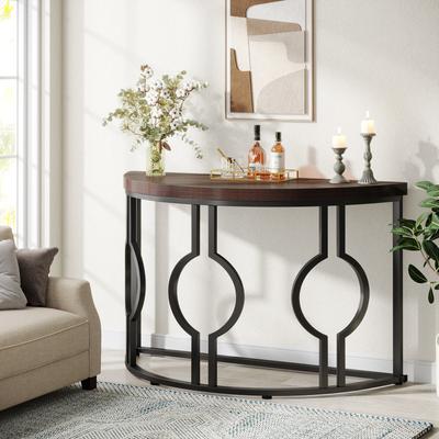 Jiallo Half Moon Console Table for Entryway, Rustic Brown