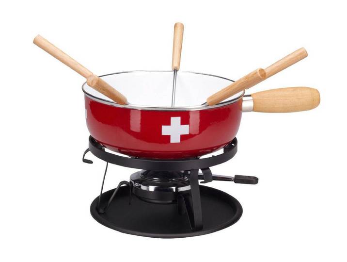 NOUVEL Fondue Nouvel Nouvel Käsefondue-Set CH-Kreuz , rot (cherryrot, schwarz, weiß), Ø:22cm, Fondues, Fondue