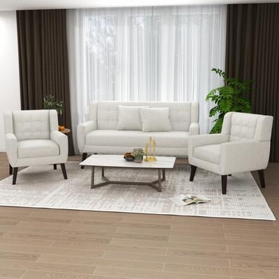 Lumibee 3-Piece Linen Tufted Chair Set with Armchair and Loveseat for Living Room