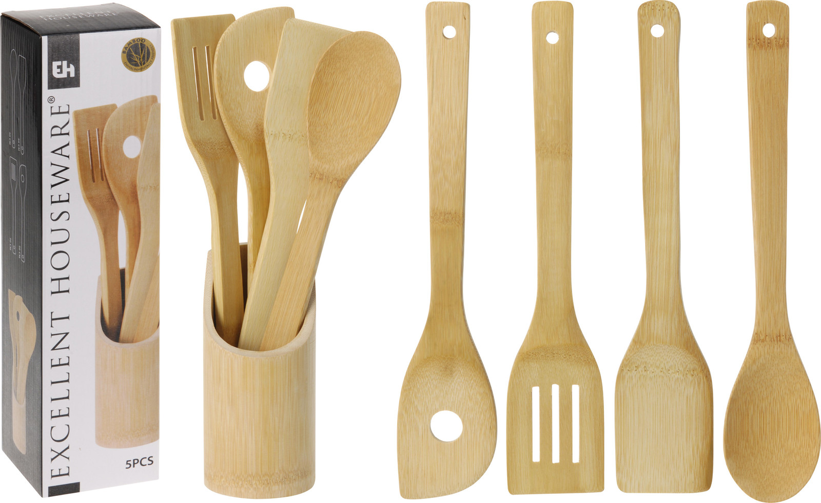 Koopman 5-delige set keukengerei van bamboe, bruin, 20 cm