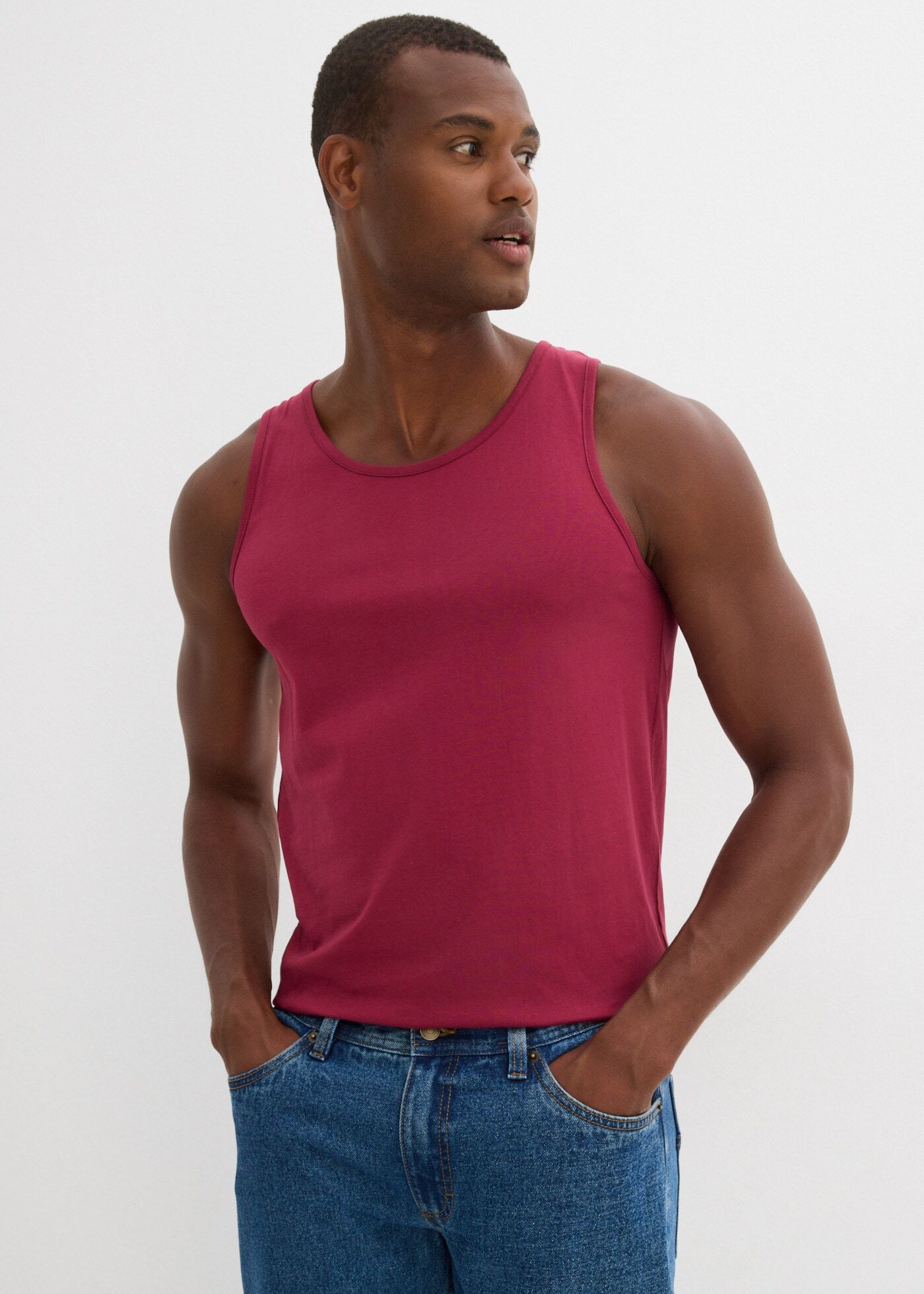 Tanktop BONPRIX, Damen, Gr. 68/70 (4XL), bunt (rhododendronrot, dunkelblau, anthrazit meliert), Jersey, Obermaterial: 60% Baumwolle, 40% Polyester, regular fit hüftbedeckend, Rundhals, Tops Tanktop, Regular Fit, Rundhalsausschnitt