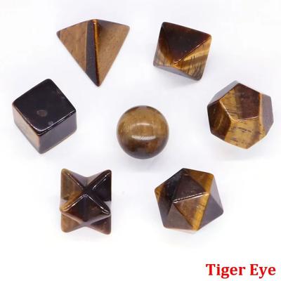 Inspire Select 7 Piece Platonic Solid Crystal Set Natural Sacred Geometry Stones For Reiki, Chakra Healing & Meditation tiger Eye 1 Set
