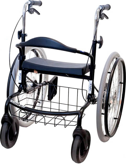 Wheellator, 2in1 Rollstuhl und Rollator, Transportrollstuhl, klappbar, Farbe:schwarz
