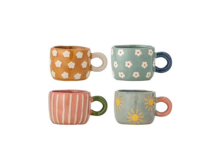 Tassen-Set Leni – Handbemaltes Steingut (4er-Set) - Bunt - Luxusbetten24