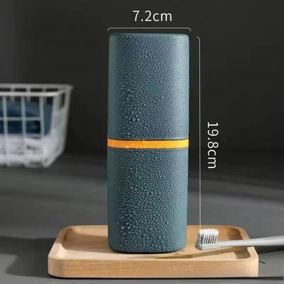 Uplift Essentials Portable Travel Toothbrush Case Holder PP Storage Box With Dual Cup Design For Camping And Business Trips dark Blue