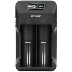 Ansmann Ladegerät Lithium 2 für 1-2 Li-Ion Akku 3,6V, 3,7V mit LED-Ladestatusanzeigen, schwarz (1 Stk., Ladegerät ohne Akku), Akku Ladegerät