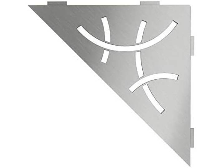 Schluter SES1D6EB Dreieckiges Eckregal für geflieste Wände, geschwungenes Design, Edelstahlmaterial, gebürstete Edelstahloberfläche, 3/32 Zoll Dicke Verankerungslaschen