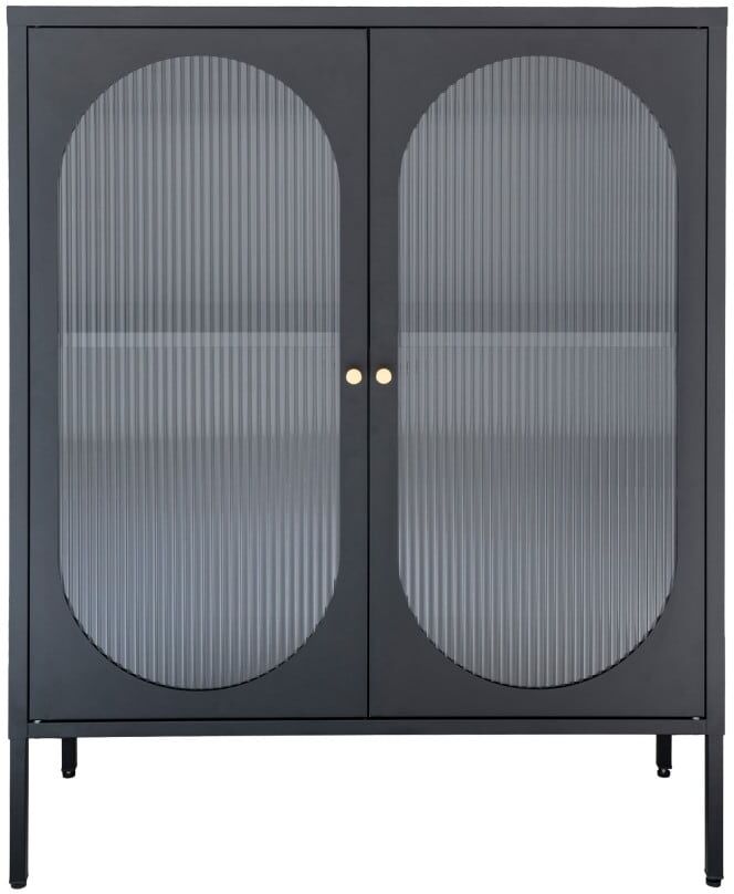 House Nordic Buffet 2 portes en verre et métal l90cm - noir Noir 90x110x35cm